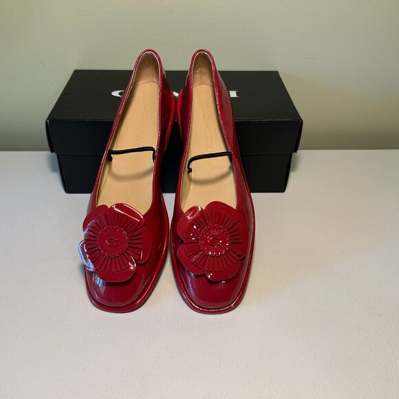 Coach Women's Elaina Tea Rose Leather Ballet Flats - Picture 1 of 15